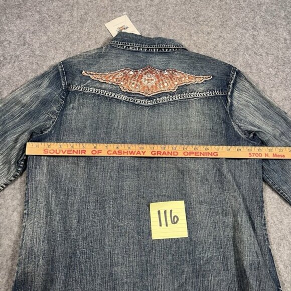 NWT Harley-Davidson Women's Lighweigt Denim Roll-Tab Sleeve Shirt Embroidered XL - Picture 7 of 7